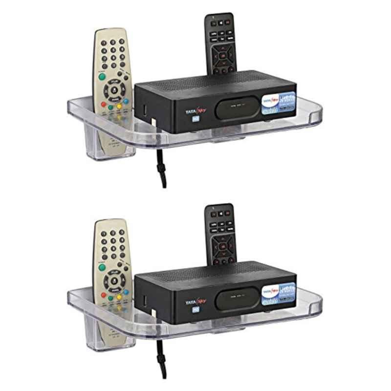 Drizzle 28x20x16cm Transparent Plastic Set Top Box Shelve (Pack of 2)