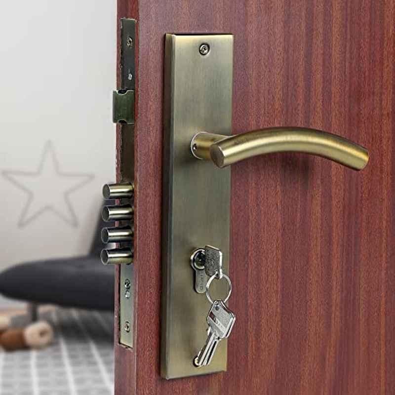 Voltizi 10 inch Stainless Steel 304 Antique Brass Finish Cylindrical Plate Mortise Door Lock Handle Set, MG-1102