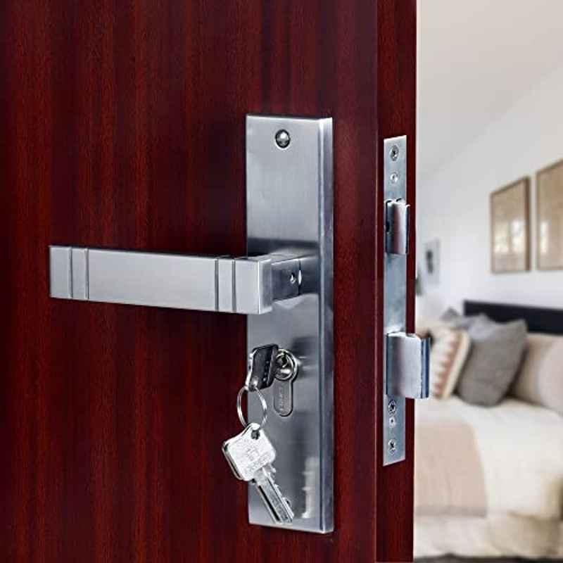 Saze Spacio 8 inch Stainless Steel Matt Finish Cylindrical Plate Mortise Door Lock Pull Handle Set with 3 Computer Keys