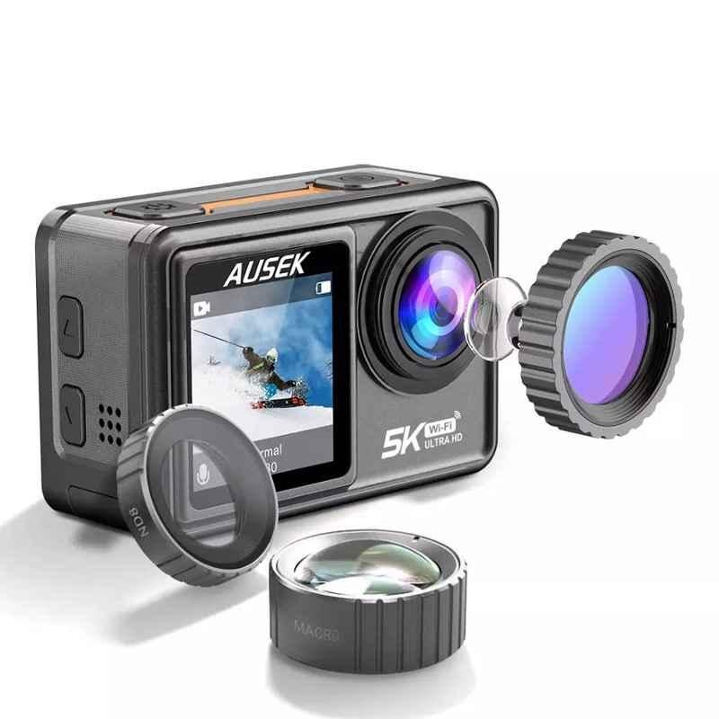 AUSHA 24MP 5K Action Camera with Interchangeable 6 Lens Filters & EIS Stabilisation Antishake