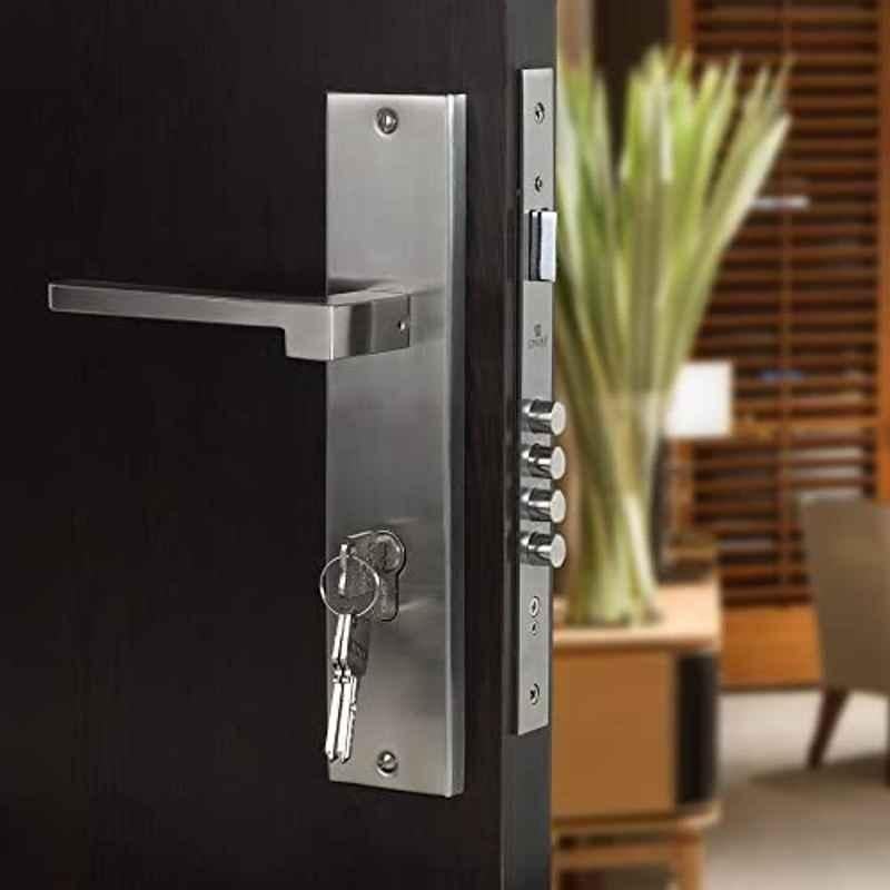 Voltizi 10 inch Stainless Steel Matt Finish Cylindrical Plate Mortise Door Lock Set with 3 Keys, LB306