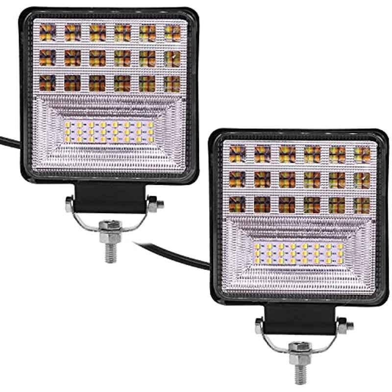 AllExtreme Ex126Y2 42 Led Fog Light Waterproof Square Led Flood Lamp Offroad Driving Work Light For Bikes Cars And Motorcycle (126W, Yellow & White Light), (Pack of 2)