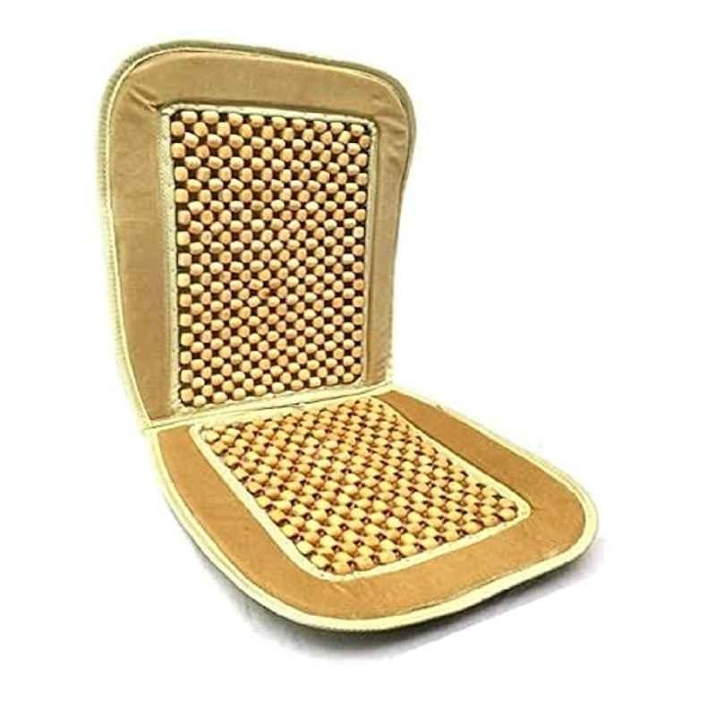 Auto Pearl PU, Velvet & Wooden Beads Beige Rectangular Seat Cushion for MG Hector