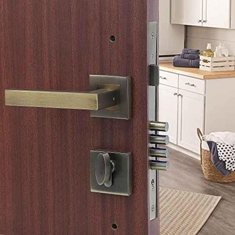Voltizi Rose Stainless Steel 304 Brass Finish Mortise Door Lock Handle Set with One Side Key with One Side Key, LB-201