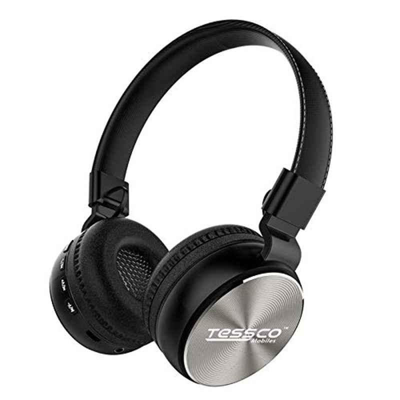 Tessco BH-390 Grey Over The Ear Stereo Wireless Bluetooth Headphones with Lightweight Design & 360 degree Surround Sound HiFi
