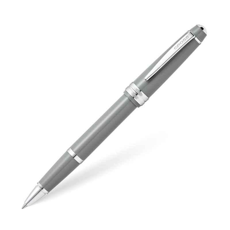 Cross Bailey Black Ink Gloss Gray Resin Polished Roller Ball Pen with 1 Pc Black Gel Ink Tip Set, AT0742-3