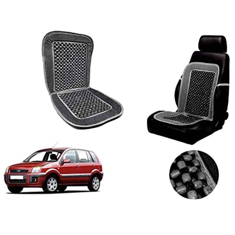 Auto Pearl PU, Velvet & Wooden Beads Grey Rectangular Seat Cushion for Ford Fusion