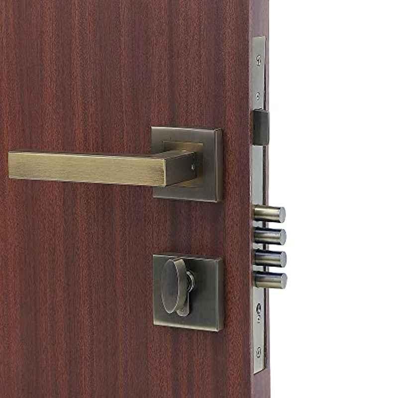 Homexpert Rose LB-201 Stainless Steel Antique Brass Finish Cylindrical Plate One Side Key Mortise Door Lock Set