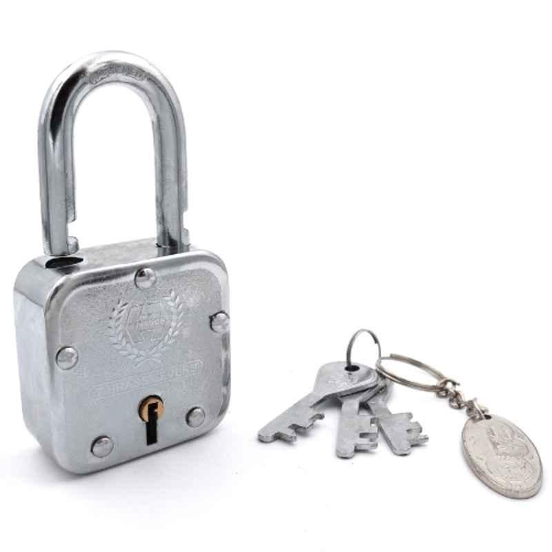 Harrison 60mm 7 Lever Mild Steel Bright Chrome Plated Finish Square Padlock with 3 Keys, T-27-0299