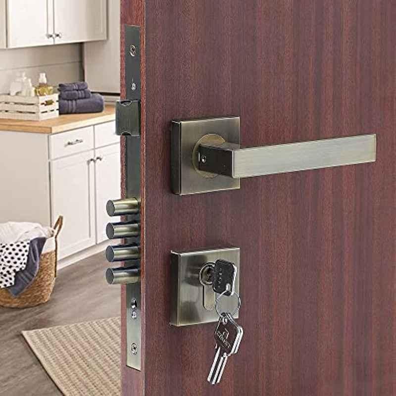 Voltizi Rose Stainless Steel 304 Brass Finish Mortise Door Lock Handle Set with Both Side Key, LB-301