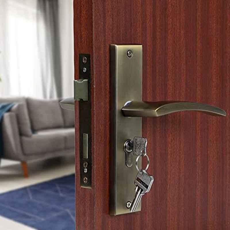 Voltizi Lobos 8 inch Stainless Steel Antique Brass Finish 304 Cylindrical Plate Mortise Door Lock Handle Set with Both Side Key