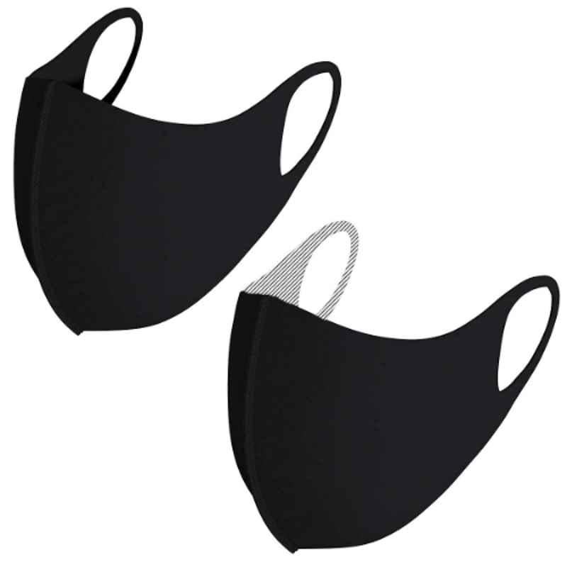 Arcatron 4 Layer Polyester Black Super Breathable & Stretchable Face Mask Combo, MK-PLUS-1S1C