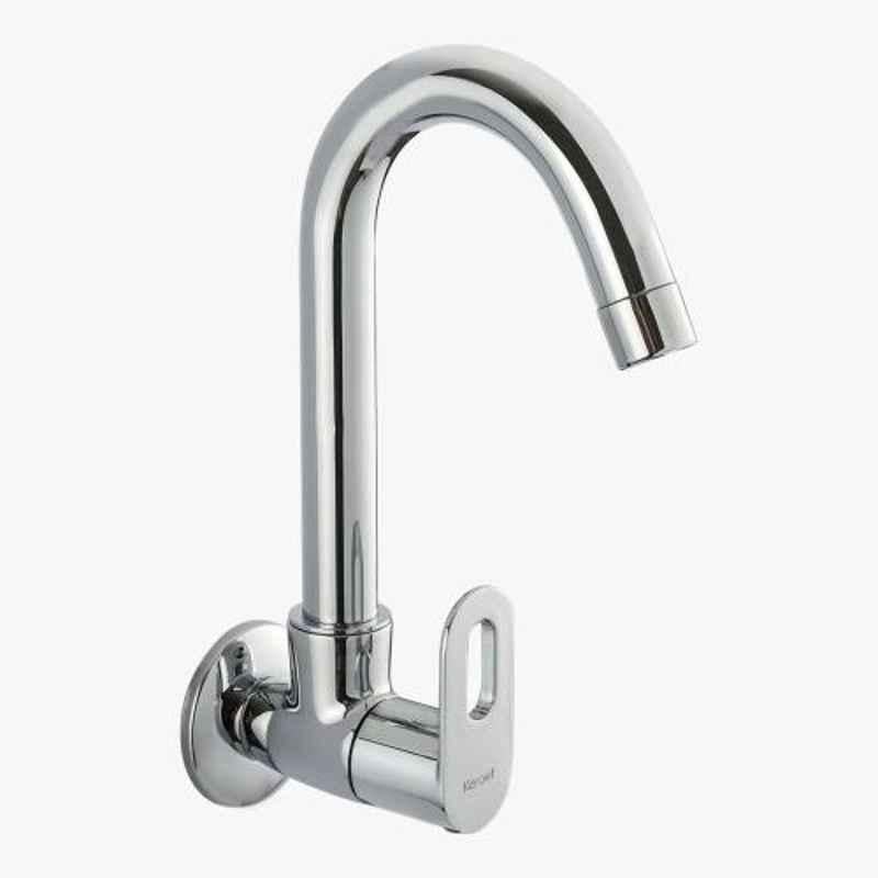 Kerovit Trendy Silver Chrome Finish Wall Mounted Sink Cock with Swivel Spout & Flange, KB2111025