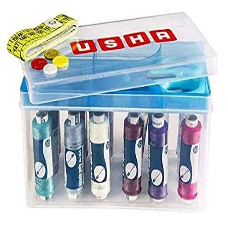 Usha 18 Pcs Thread Spool, 1 Pc Scissor, 12 Pcs Button & 1 Pcs Measuring Tape Sewing Kit