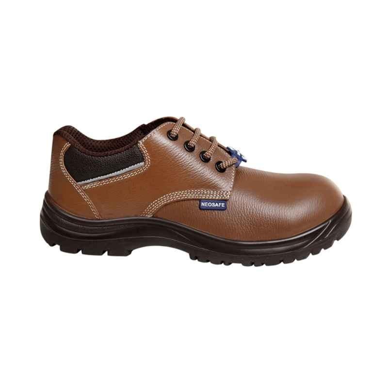 Neosafe Aura Leather PU Sole Executive Lightweight Composite Toe Tan Safety Shoes, A7008, Size: 6
