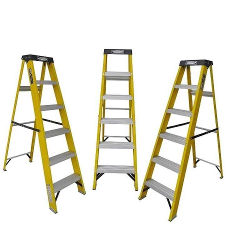 Ladderman 5 Step FRP Fiber Glass Yellow Electrical Shock Proof Safety Ladder, LMT-2105