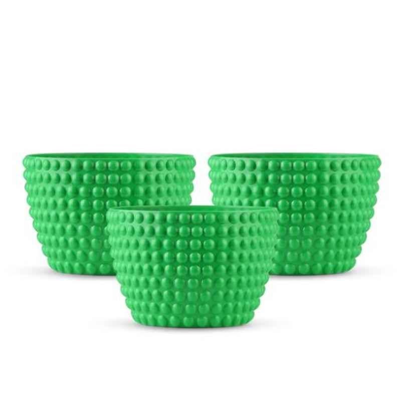 Blume 4.5 inch Green Plastic Polka Dot Round Flower Pot, EB-PD-GR-3 (Pack of 3)