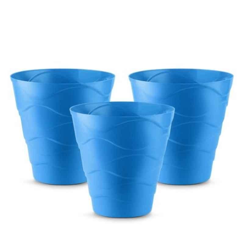 Blume Swirl 8 inch Sky Blue Plastic Round Flower Pot, MC-SL-SB-3 (Pack of 3)