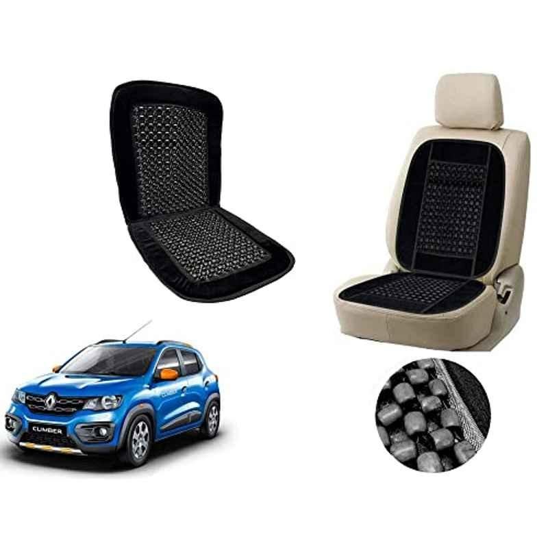 Auto Pearl PU, Velvet & Wooden Beads Black Rectangular Seat Cushion for Renault Kwid Climber