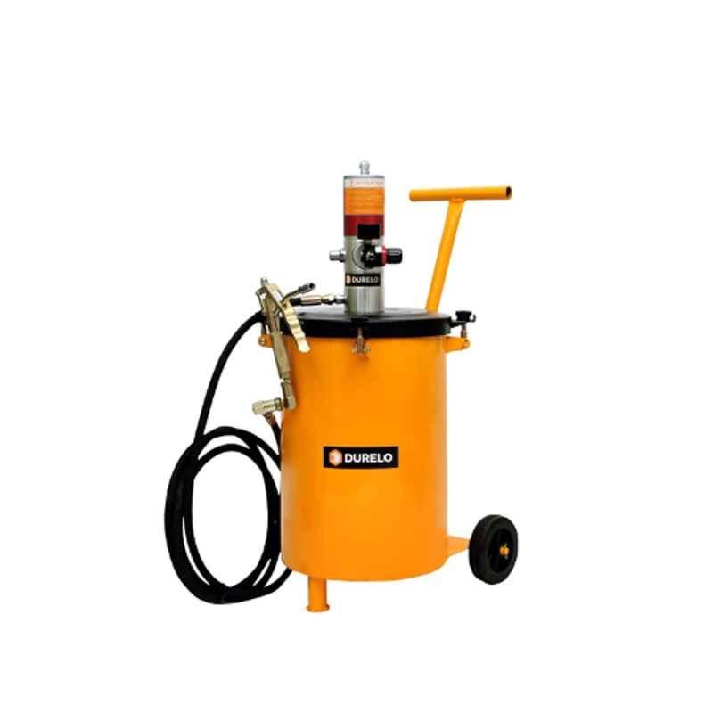 Durelo 25Kg Air Operated Pneumatic Grease Gun Bucket & High Pressure Grease Pump Ratio 50:1 Complete with High Pressure Hose & Swivel Gun, GRP-25