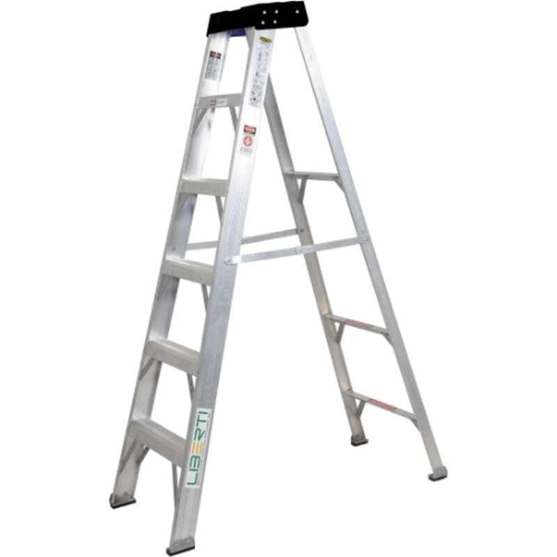 Liberti 6ft 5 Step 135kg Aluminium Silver Foldable Heavy Duty Professional Step Ladder with Tool Tray, 1406