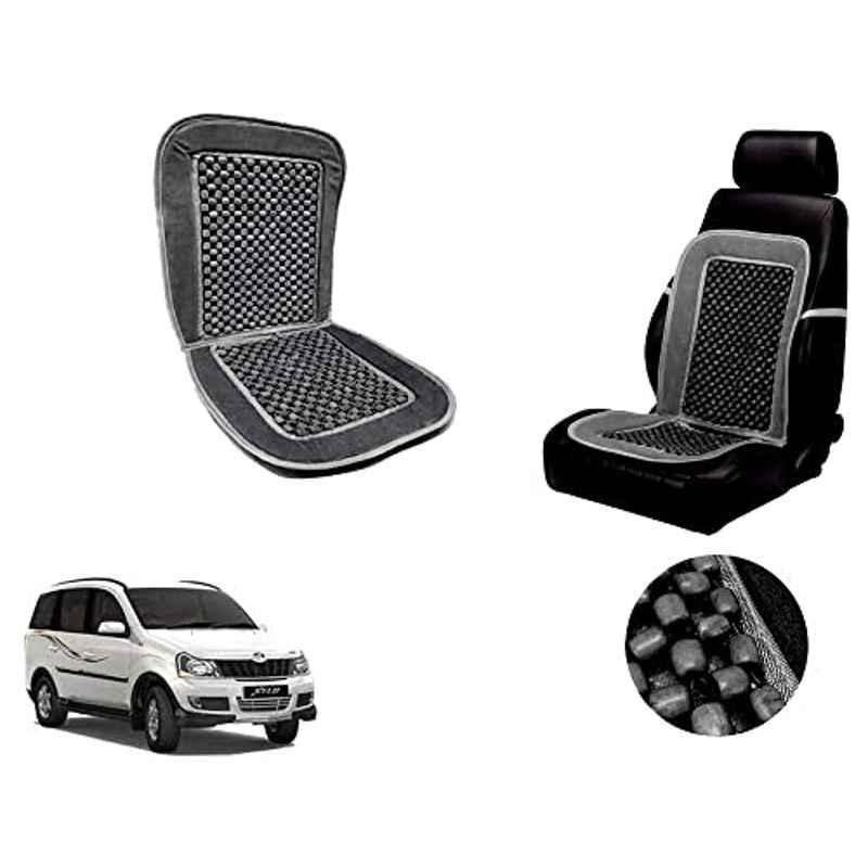 Auto Pearl PU, Velvet & Wooden Beads Grey Rectangular Seat Cushion for Mahindra Xylo