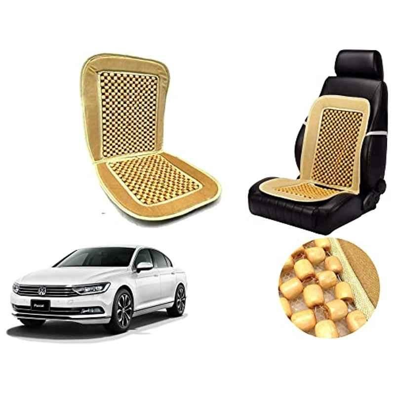 Auto Pearl PU, Velvet & Wooden Beads Beige Rectangular Seat Cushion for Volkswagen Passat