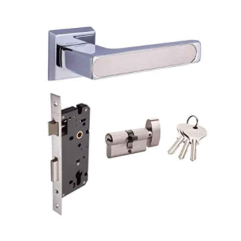 IPSA 38mm Silver & CPS Prius Rose Rosette Lever Mortise Door Handle Lock Set with One Side Knob & One Side Key Cylinder, 15251