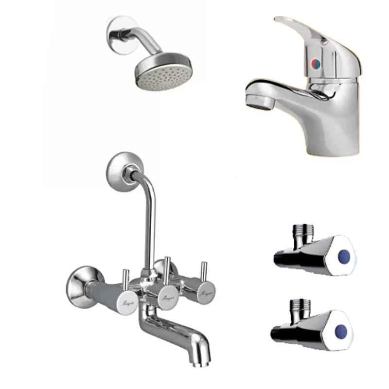 Mayur Ocich Flaro 5 Pcs Brass Wall Mount Mixer Bathroom Set with High Pressure Shower & Basin Mixer, 079Lax-1111-Tri01