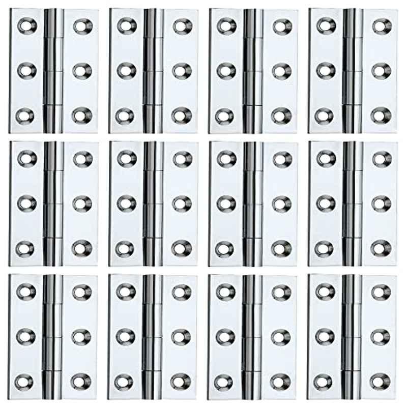 Screwtight 2 inch Brass Chrome Plated Cabinet Hinge Butt Hinge, B170103CP-12 (Pack of 12)