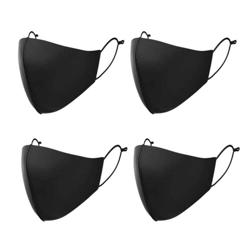 Arcatron 4 Pcs 3 Layer Polyester Black Washable Face Mask Set with Adjustable Ear Loop, MK-ULT-M-B4, Size: xxlarge