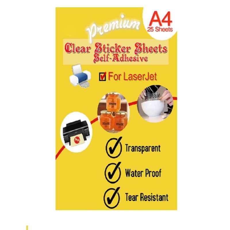 AN 25 Pcs A4 Transparent Sticker Paper Set for Laser Printer