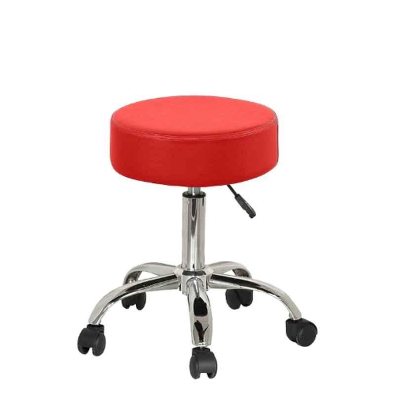 Chairwale Rio Red Faux Leather Revolving Adjustable Stool with Wheels for Living Room, Home Office & Kitchen, P7107