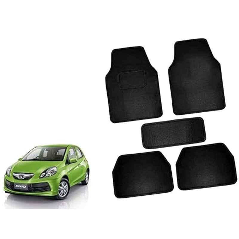 Auto Pearl 5 Pcs Polyester Black Car Floor Carpet Set for Honda Brio