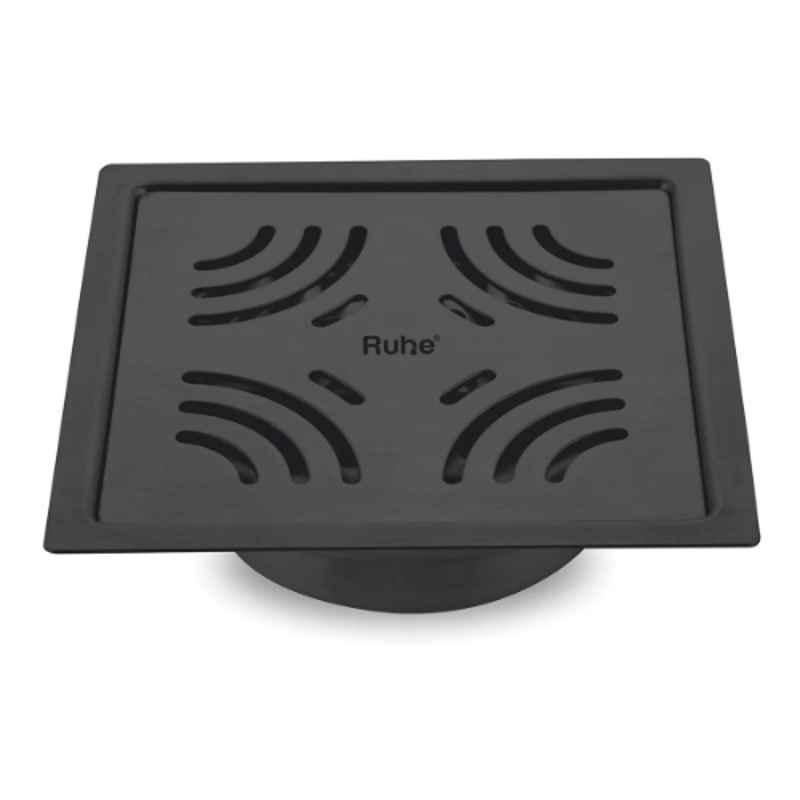 Ruhe Emerald 6x6 inch Stainless Steel 304 Black PVD Coating Square Flat Cut Floor Drain, 16-0338-05