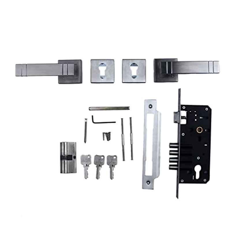 Saze Spacio â€Ž45x85mm Stainless Steel â€ŽSilver â€ŽMatt Finish Mortise Door Lock Handle Set with 4 Latches & Pull Handles