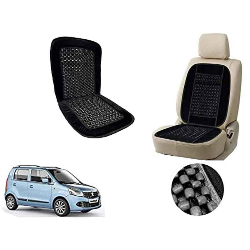 Auto Pearl PU, Velvet & Wooden Beads Black Rectangular Seat Cushion for Maruti Suzuki WagonR 2013