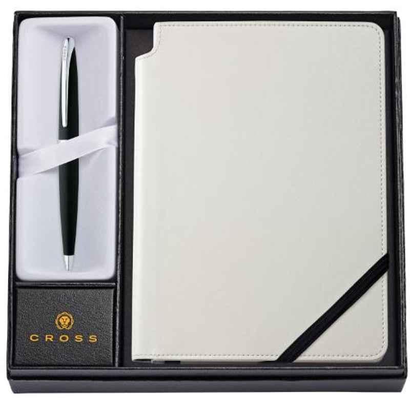 Cross Blue Ink ATX Basalt Black Ballpoint Pen with White Classic Journal Set