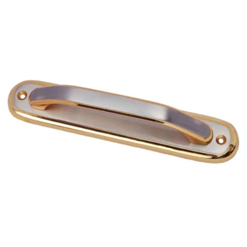 Smart Shophar 8 inch Brass Gold Silver Fern Plate Handle, 50853-BPHF-GS08 (Pack of 2)