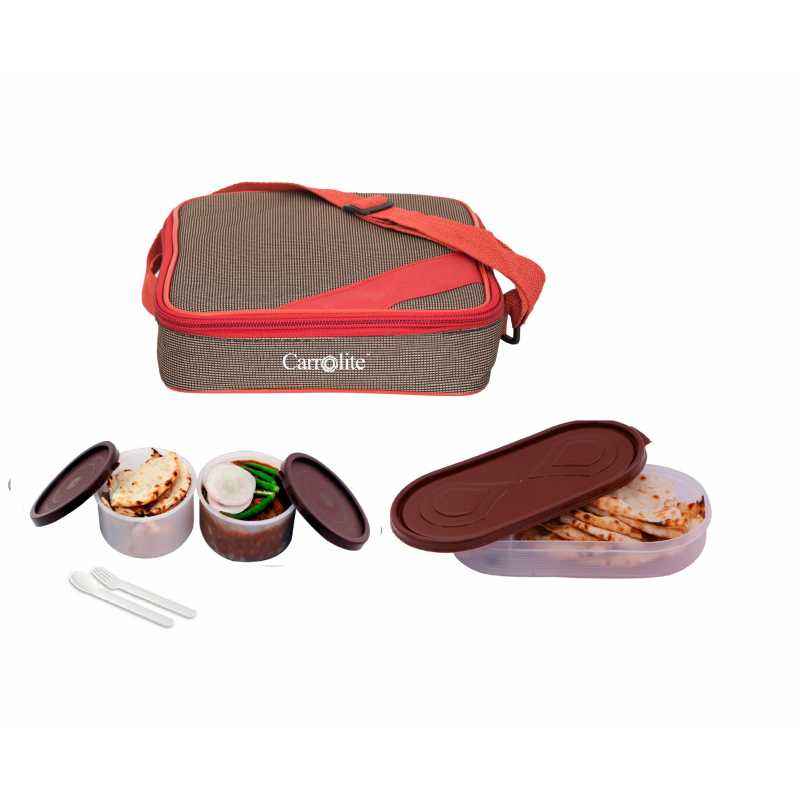 Carrolite 650ml Red & Brown Plastic Lunchbox, Brown_P-31