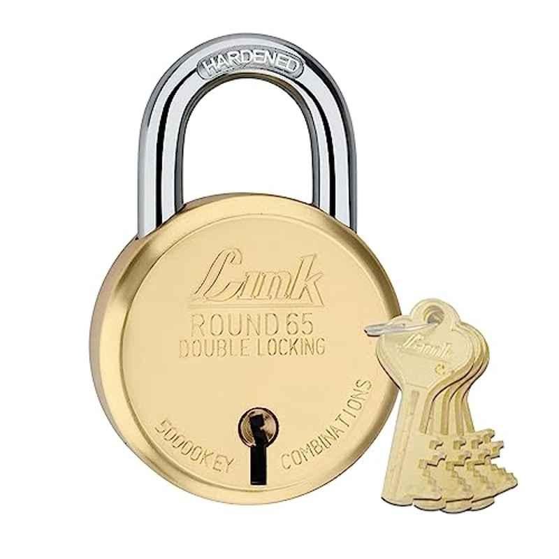 Link 65mm 8 Levers Gold Round Hardened Shackle Brass Padlock with Double Locking & 4 Keys