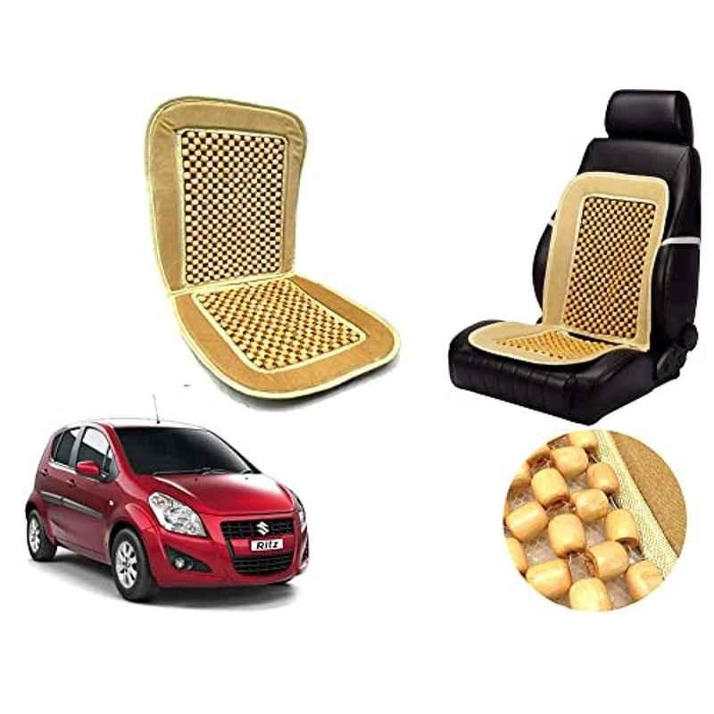 Auto Pearl PU, Velvet & Wooden Beads Beige Rectangular Seat Cushion for Mercedes Benz S-Class