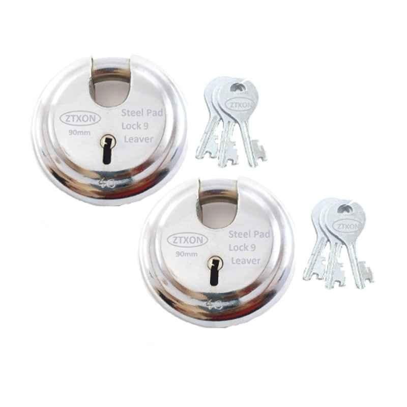Ztxon SRDL90 90mm Steel Round Thick Shackle Padlock with 3 Normal Keys (Pack of 2)