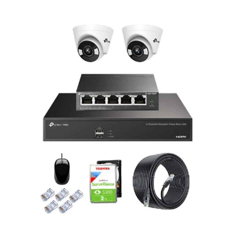 TP-Link VIGI C430 3MP Full Colour Indoor Network IP Combo Kit with 4 Channel NVR, 2 Cameras, 5 Port POE Switch, 2TB HDD, D LINK 100M LAN Cable