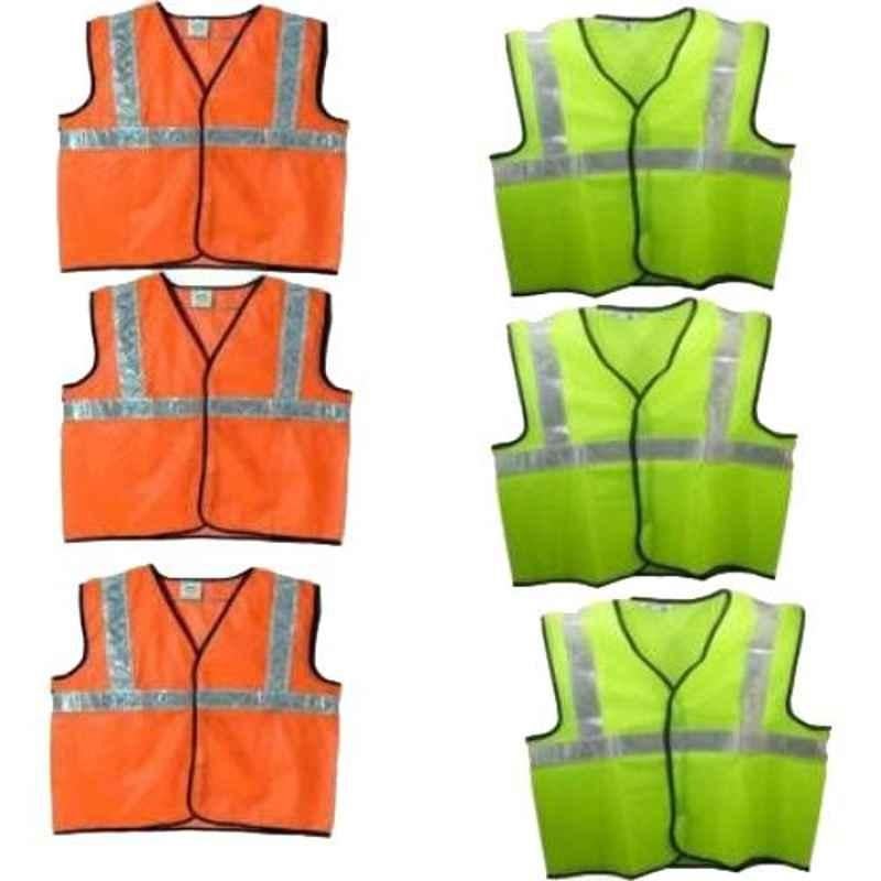 RPES Green & Orange Polyester Safety Jacket with 1 inch Reflective Tape (Pack of 6)