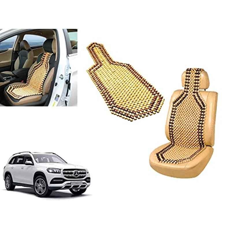 Auto Pearl PU & Wooden Beads Beige Rectangular Seat Cushion for Mercedes Benz GLS