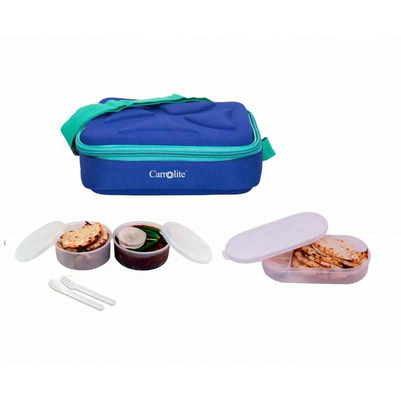 Carrolite 650ml Blue & White Plastic Lunchbox, White_P-40