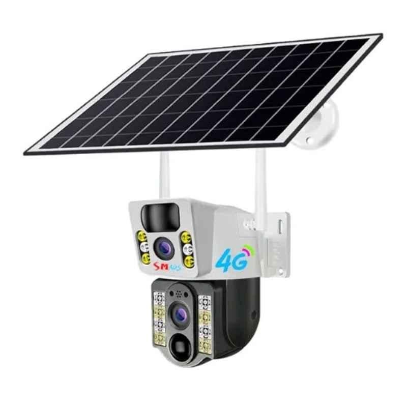 Smars 2MP White 4G Sim Enabled Solar Chargeable Camera with Voice Monitor, Cloud Storage, 360 deg Rotate, PIR Detection & Smart IR Camera for Parking & Detection Alarm