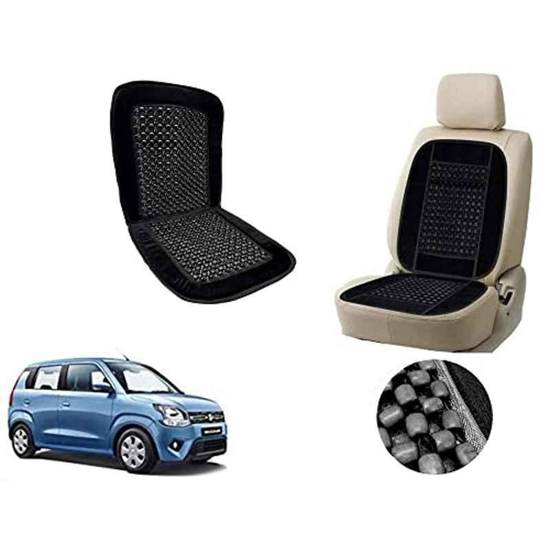 Auto Pearl PU, Velvet & Wooden Beads Black Rectangular Seat Cushion for Maruti Suzuki WagonR 2019