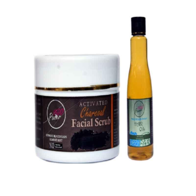 Indopower DD255 100g Activated Charcoal Facial Scrub with 200ml Daily Shine & Protect Hair Oil Combo Pack